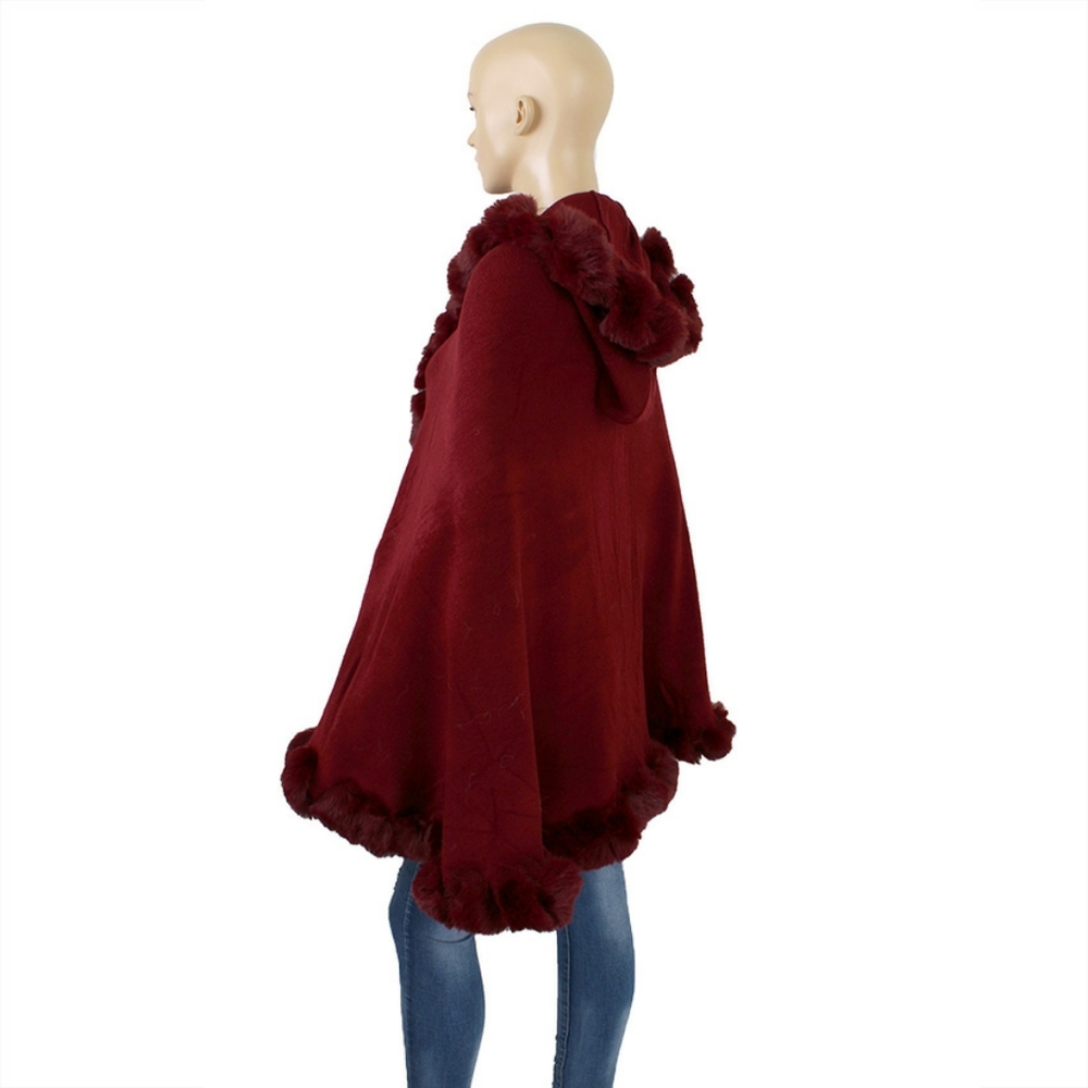 Burgundy Fur Cloak Cape w/ hood